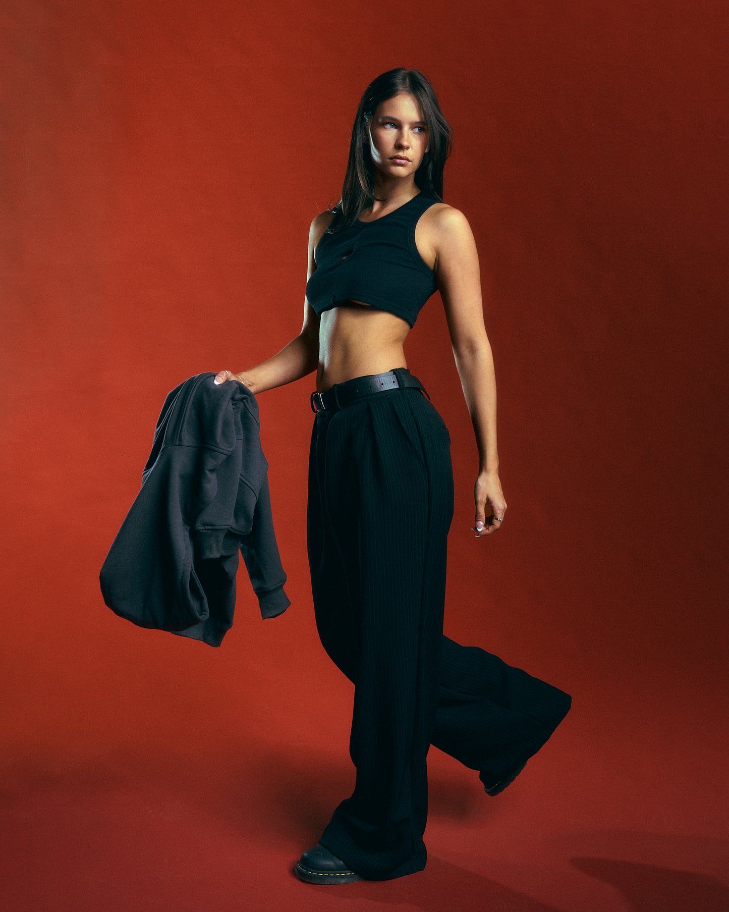 PINSTRIPE PANTS- BLACK