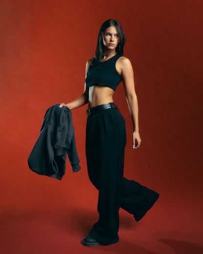 PINSTRIPE PANTS- BLACK